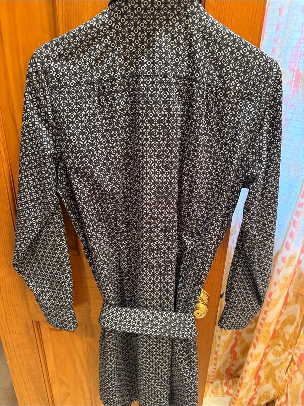Brooks Brothers Navy and White Geometric Long-Sleeve Shirt Dress - Picture 4 of 6